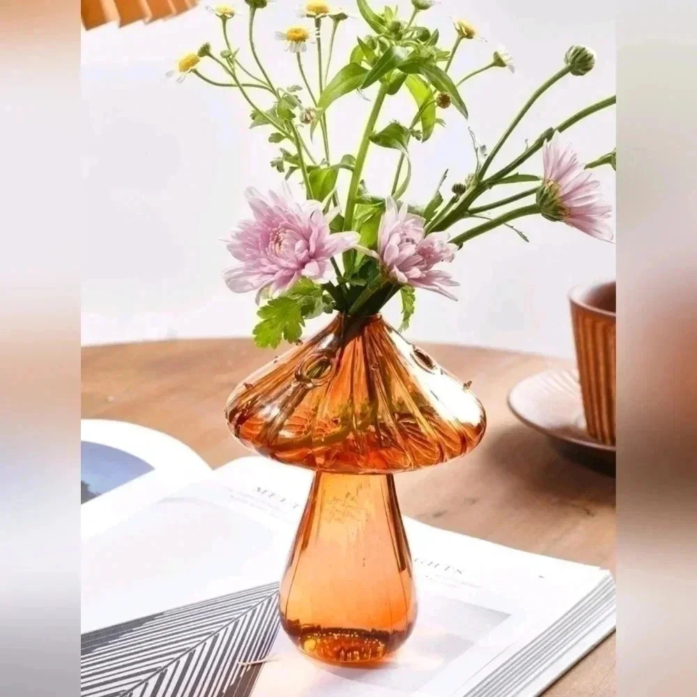 New blown glass vase mushroom style brown orange cottage core vibrant home decor